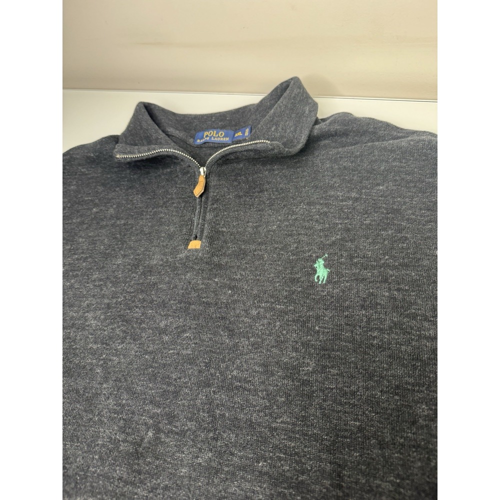 Mens Polo Ralph Lauren Dark Gray 1/4 Zip Pullover Sweater Size XXL Green Pony
